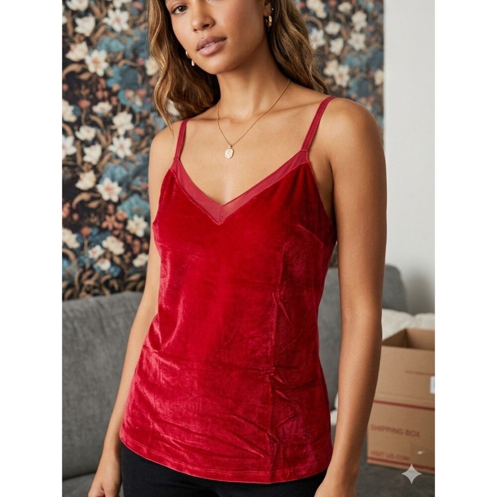 Free People Red Velvet V-Neck Cami